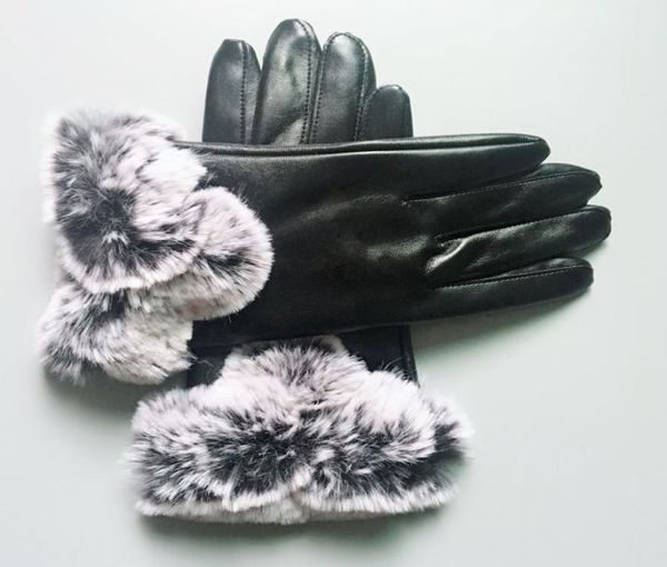 

23cm10cm fashion black leather gloves women men outdoor sports winter warm luxury glove five fingers covers3900977, Blue;gray