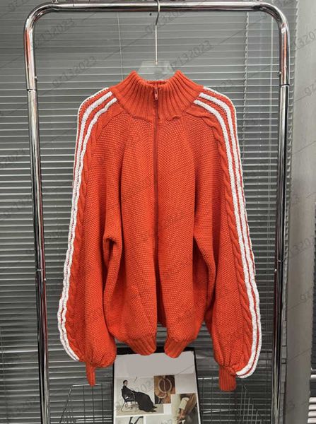 

womens sweaters contrasting color letter logo printing stripe decoration loose knit cardigans high-necked elastic sleeves fashion knitwear w, White;black