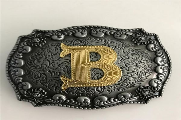 

1 pcs gold initial letter buckle hebillas cinturon men039s western cowboy metal belt buckle fit 4cm wide belts7167138, Slivery;black