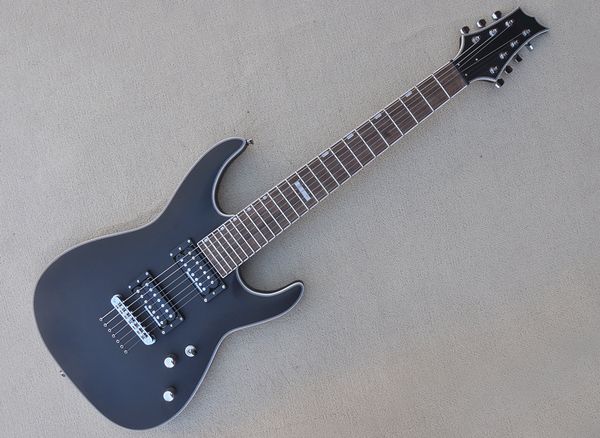 

7 strings matte black electric guitar with humbuckers rosewood fretboard