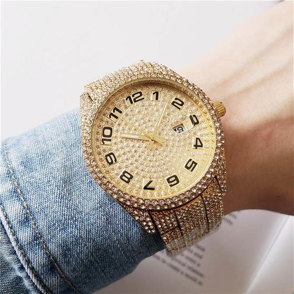 

good quality fashion brand watches men's full crystal style stainless steel band calendar date quartz wrist watch x87280f, Slivery;brown
