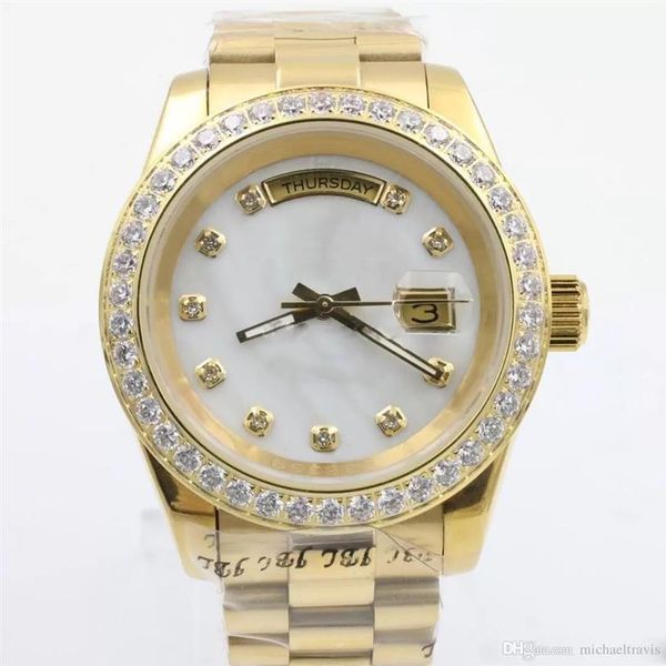 

mens watch date diamond bezel shell dial automatic movement mechanical sapphire glass gold stainless steel men watches318g, Slivery;brown