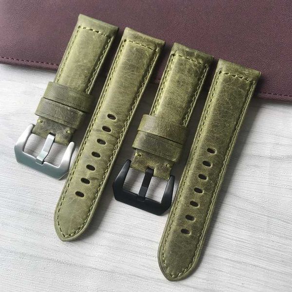 

watch bands 24mm grass green vintage retro italy genuine leather watchband replace for panerai watch strap pam bracelet t221213, Black;brown