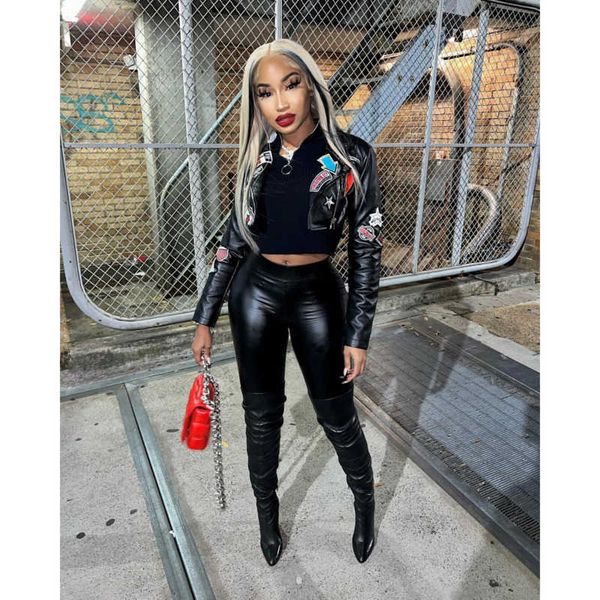 

women jackets designer slim fashion nightclub style 2023 autumn short print coat 2 colours s, Black