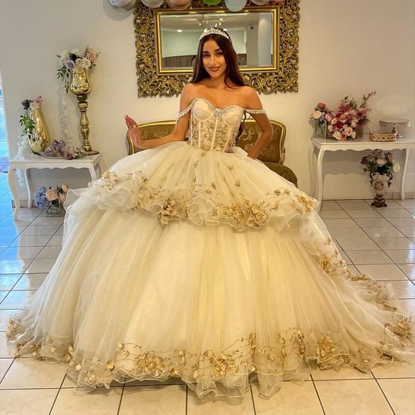 

luxury quinceanera dresses off the shoulder tiered ruffles ball gowns appliques corset 15 party prom dress vestidos de fiesta, Blue;red