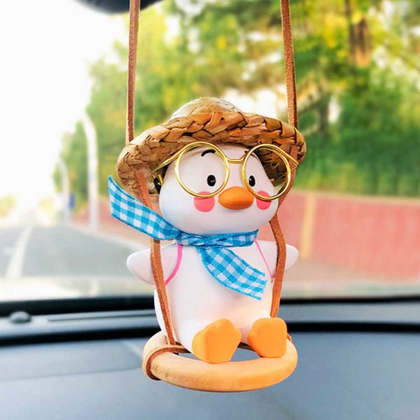 

interior decorations car hanging scarf with glasses duck pendant auto rearview mirror ornaments birthday auto decoraction gypsum anime acces