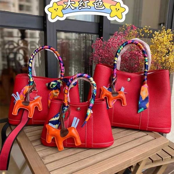 

herme handbags garden party lychee pattern layer cowhide leather women's hand online red live broadcast goods