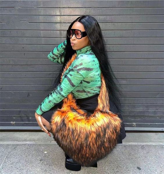 

plush fluffy handbag love heart shape bag faux fur large tote bags for women winter ladies shoulder bag225l