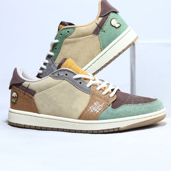 

voodoo 1low basketball shoes beige suede sneaker brown toe cap rough finish rice white midsole