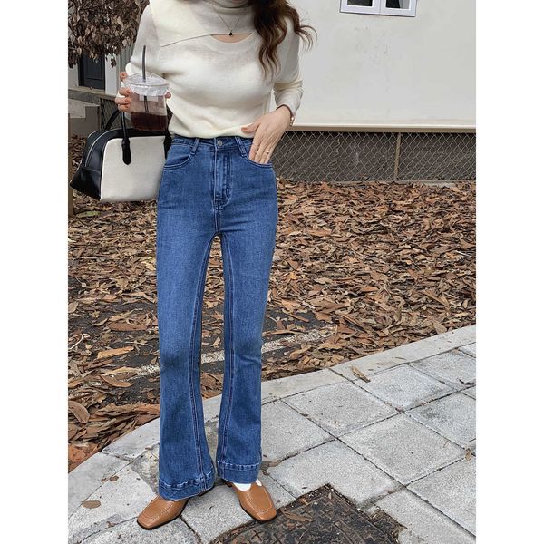 

2022 jeans women customized slim long leg stretch women's flare pants, Blue