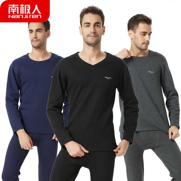 

antarctica men's thermal underwear set cold proof plush thickened bottomed autumn clothes pants cotton sweater winter, Black;brown