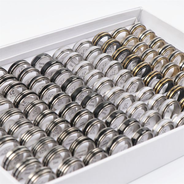 

wholesale bulk drip oil rotatable spinner stainless steel stripe rings jewelry for women men mix style, Golden;silver