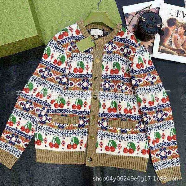 

women's knits & tees designer cherry hook flower pattern beads embellished wool knitted cardigan 2022 new fashion loose men's and, White