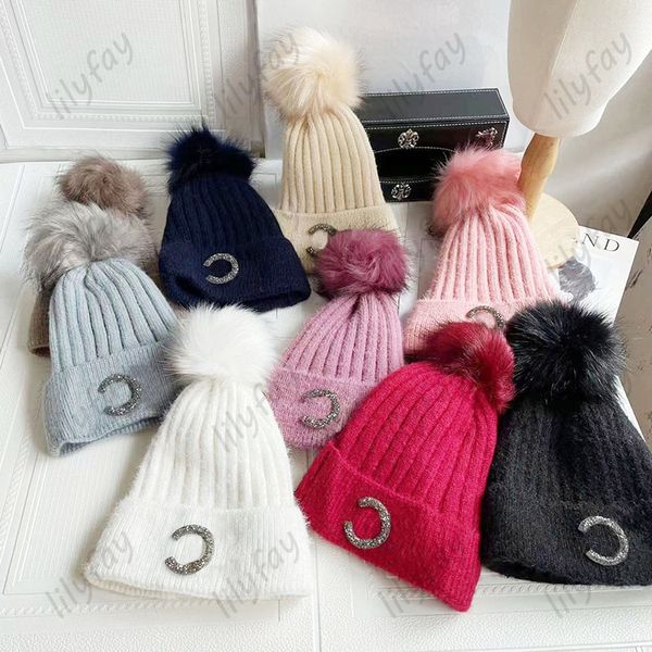 

beanie shinning letters wool furry ball knitted hat red cotton thicken beanies c bonnet 9 colors, Yellow