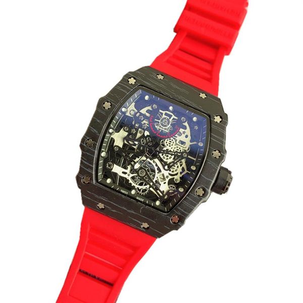 

mens sports watches brand fashion hollow skeleton watch rubber strap male clock relojes para hombre306k, Slivery;brown