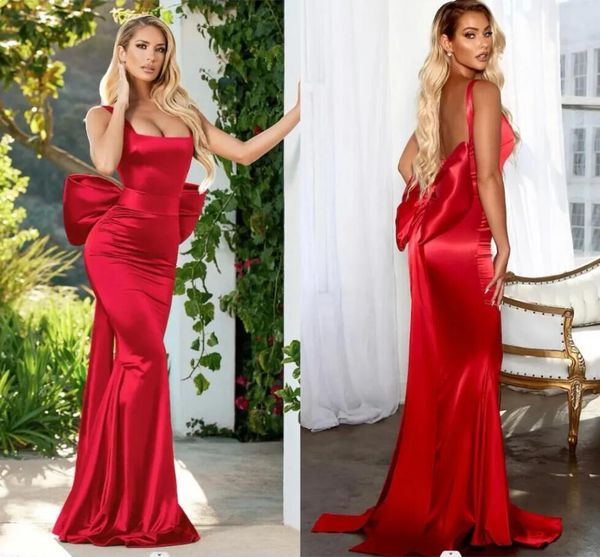 

square neck mermaid prom formal dresses with big bow backless simple dark red stain backless evening occasion reception gown, Black;red