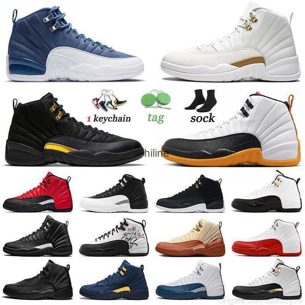

jumpman 12 basketball shoes men women trainers size us13 40-47 sneakers 12s gamma blue flower white black game ball university gold reverse