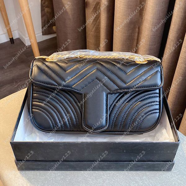 

Women Shoulder Bag Designer Classical Luxury Handbags Leather Chain Crossbody 3 Sizes Marmont Bag Messenger Handbag Wallets Fashion Crossbody, Black-small
