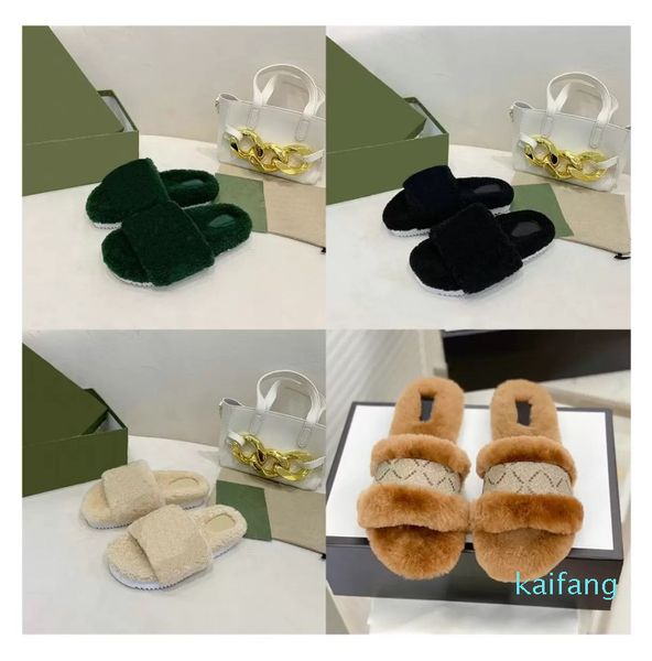 

original luxury designer slippers women ladies cotton fluffy fur slides, Black