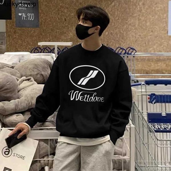 

men's hoodies sweatshirts we11done designer winter loose pullover neck men's women's plush sweater fashion brand hoodie, Black