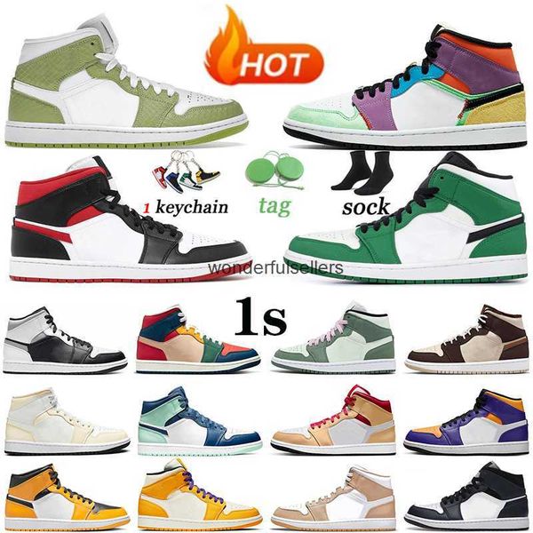 

jumpman 1 basketball shoes og mid 1s brushstroke green python arctic orange taxi sport designer sneakers trainers 36-47
