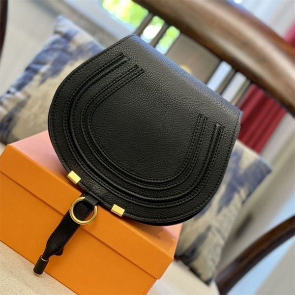 

saddle bags marcie leather designer bags for women round small flap pouch girls simple official wallets mini vintage style luxury handbags n