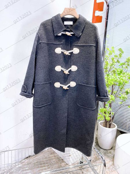 

womens trench coat designer lapel horn buckle striped trim medium length style woolen coat pockets embellished long-sleeve slim outerwear wo, Tan;black