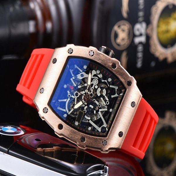 

men fashion red rubber strap men watch classic designer stainless steel quartz movement auto-date watches military wristwatch cloc2583, Slivery;brown