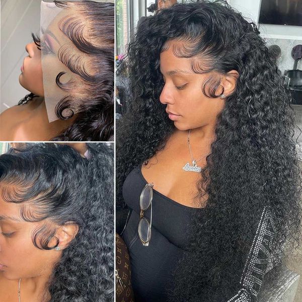 

lace wigs deep wave frontal transparent front human hair pre plucked curly 13x4 hd for women 221212, Black;brown