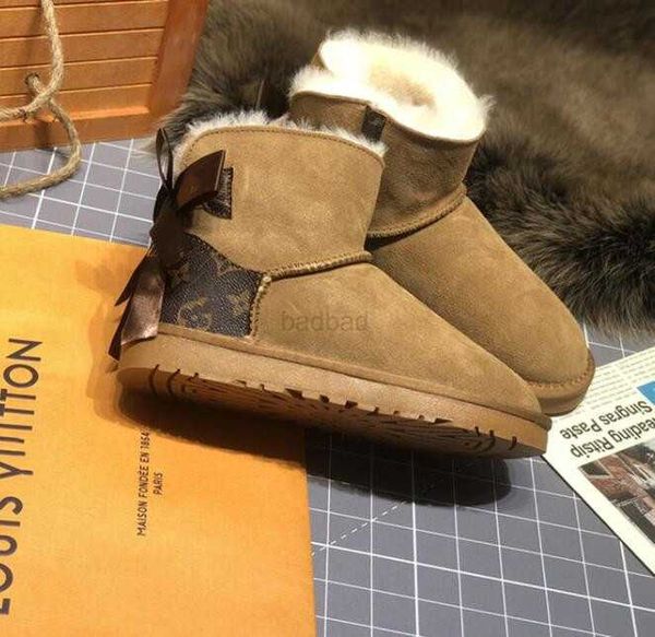

sell aus classical design l bow u boots women snow boots bowknot keep warm short winter genuine leather sheepskin plush boots, Black