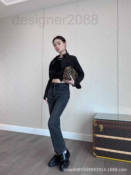 

women's jeans designer p classic metal triangle 22 spring summer new flare pants slim pro3, Blue