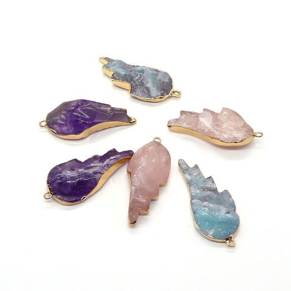 

natural crystal stone wing pendants amethyst rose quartz charms for diy necklace earrings jewelry accessories, Bronze;silver