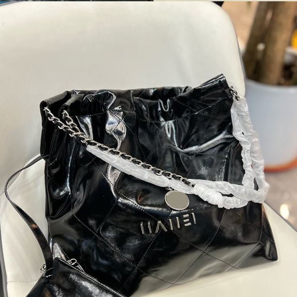 

23c womens oil wax leather 22 shopping bags gold/white silver metal hardware matelasse chain crossbody shoulder designer handbags with walle