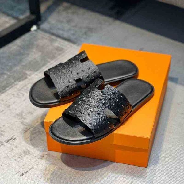 

h slippers herme mens sandal designer slippers sanals leather flip flop heritage calfskin luxury summer beach shoes brown black white