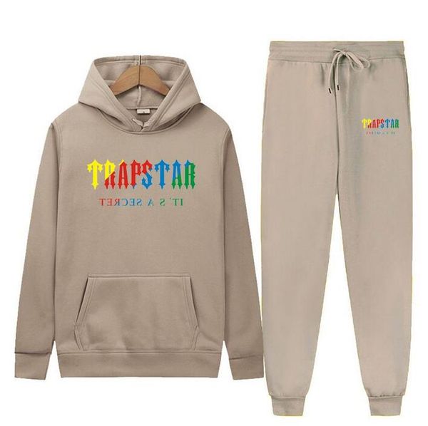 

tracksuit trapstar brand printed sportswear men's t shirts 16 colors warm two pieces set loose hoodie sweatshirt pants jogging60280, Black
