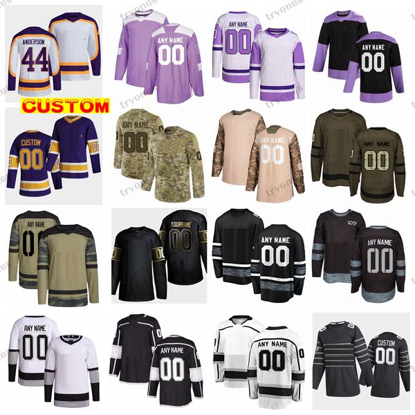 

custom 2022 reverse retro 2.0 hockey jerseys camo fights cancer kopitar doughty fiala gretzky kempe arvidsson danault vilardi durzi lizotte, Black;red