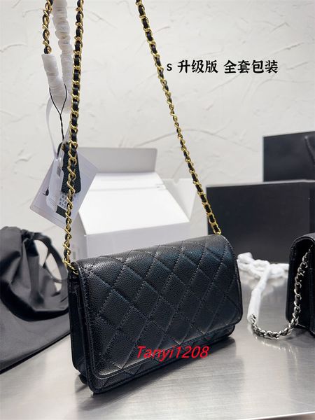 

popular luxury shoulder bags designer lady clutch purses new caviar leather crossbody bag fashion sliver chain flap black wallet mini totes