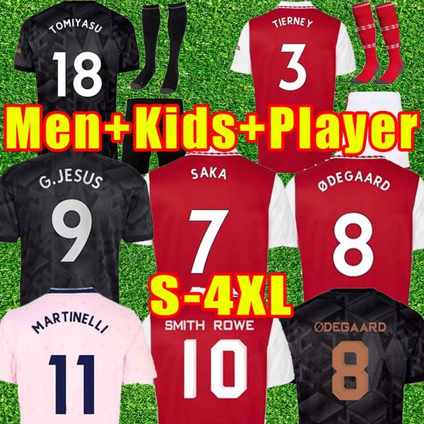 

arsen gunners g.jesus soccer jerseys 22 23 smith rowe pepe saka odegaard thomas martinelli tierney 2022 2023 full set child kids home pink f, Black;yellow