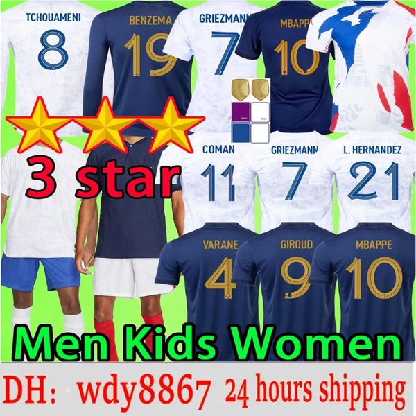 

3 stars france soccer jerseys 2022 maillots de football men women kids kit 22 23 griezmann mbappe giroud varane french t shirt 2023 francia, Black;yellow