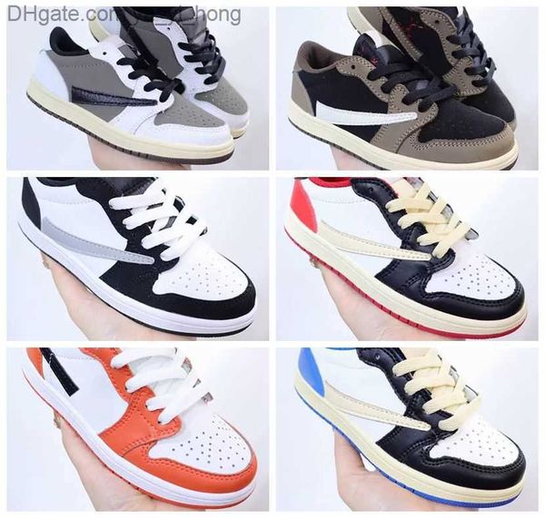 

kids sneaker boys basketball shoes luxury genuine leather jumpman 1 1s low travis military blue barb white black lightning medium olive gym