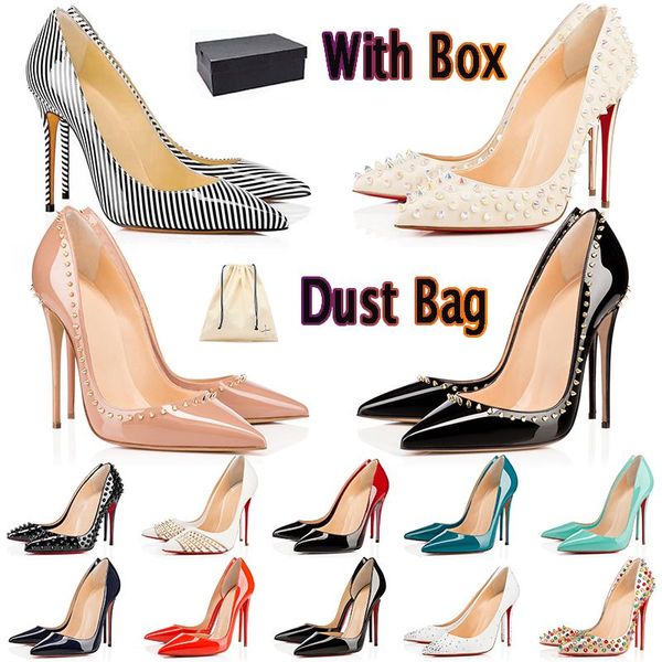 

lady box dust high heel shoes famous fashion red bottomes shoe with real women 8cm brand wedding dress designer heels height leath caha, Black