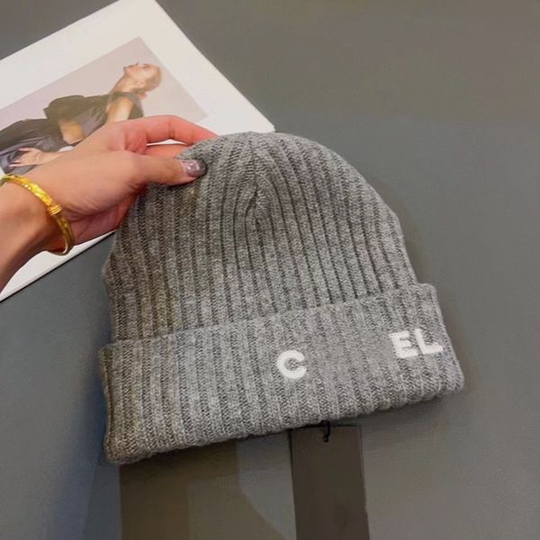 

designer brand luxury beanie women's autumn and winter new little fragrant embroidery letter hat fashion trend retro knitted hat, Blue;gray