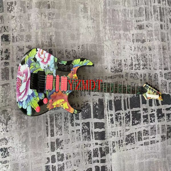 

peony flower 7v personality fashion ebony fingerboard rock metal six string electric guitar beginner double single double pickup