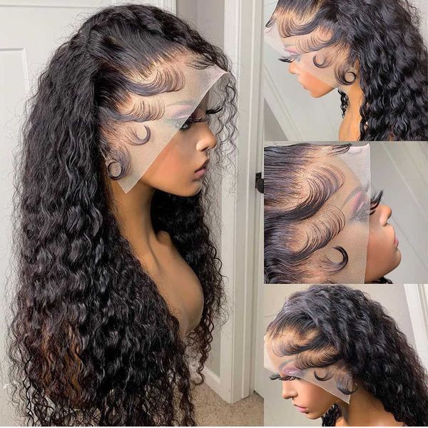 

fashion lace wigs 13x4 hd wet and wavy water wave full front wig curly 30 inch loose deep frontal for women human hair brazilian 221212, Black;brown