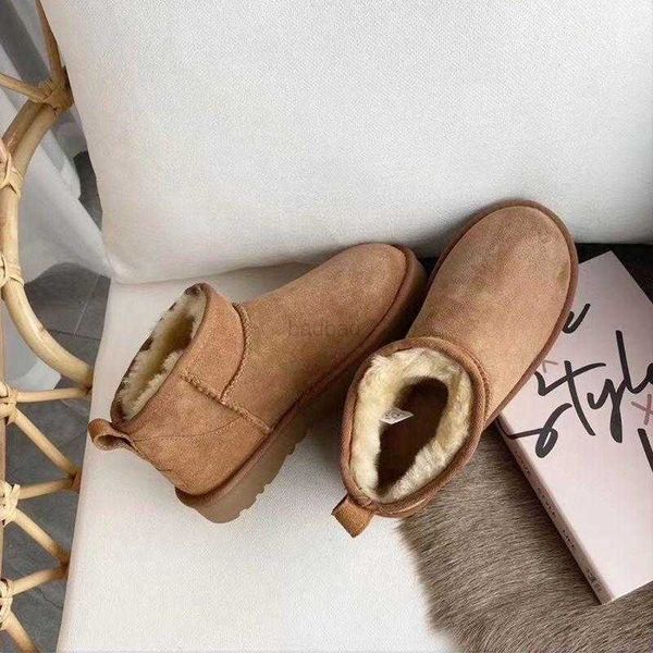 

ultra mini platform boot designer woman winter ankle australia snow boots thick bottom real leather warm fluffy booties with fur shoes x5, Black