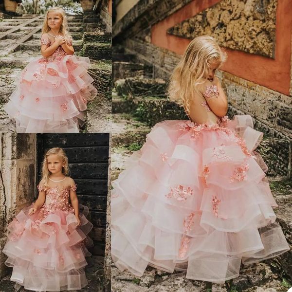 

vintage princess flower girls' dresses short sleeve appliques lace tiered kids formal wear custom made first holy communion gowns, White;red