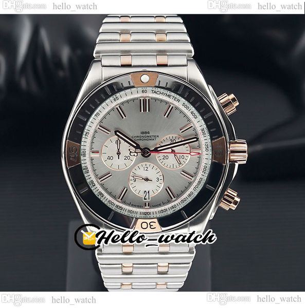 

b01 chronomat ib0134101g1a1 quartz chronograph mens watch two tone rose gold silver dial stick markers satch stainless steel bracelet 46mm n, Slivery;brown