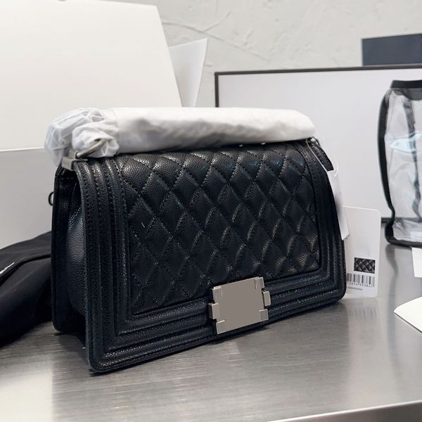

classic cowhide boy quilted flap bags vintage silver metal hardware matelasse chain shoulder strap crossbody purses designer womens large ca