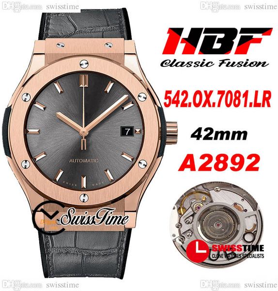 

hbf a2892 42mm automatic mens watch rose gold white dial stick markers gummy strap sapphire watches super edition swisstime 23j10, Slivery;brown