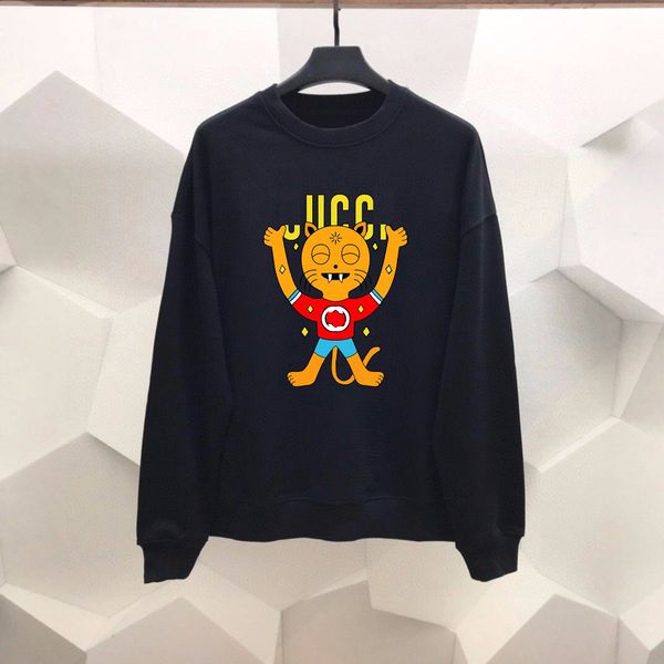 

europe aand the united states new high-end 2023 autumn/winter pullover round neck and cashmere hoodie men's printed fashion brand slim, Black